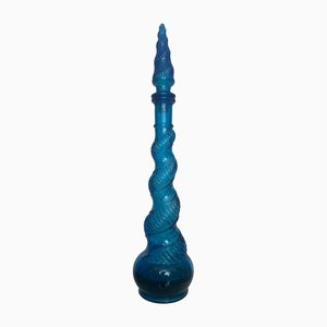 Botella Genie italiana vintage alta de vidrio en azul de Depose