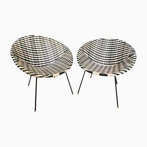 Sputnik Satellite Woven Black & White Vinyl Cone Chair, 1950s