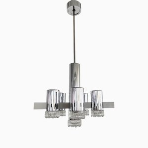 Large Mid-Century Italian Chrome and Glass Sputnik Chandelier attributed to Gaetano Sciolari, 1960s