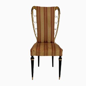 Lacquered Chair with Gold Carved Inserts and Brass Details attributed to Guglielmo Ulrich, 1950s