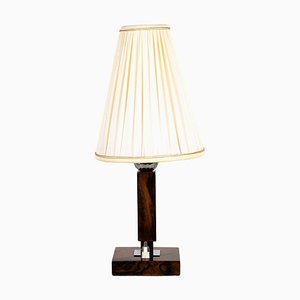 Wood Table Lamp with Fabric Shade, 1950s