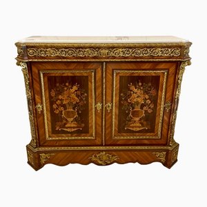 Antique Louis XV French Kingwood Floral Marquetry Ormolu Mounted Side Cabinet, 1860s