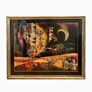 Fernand Carette, Composizione surrealista, 1960, Oil Painting, Framed