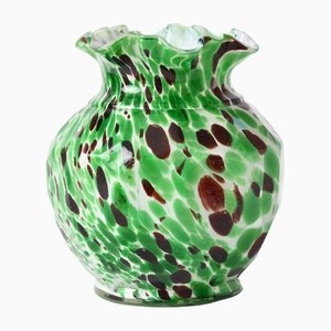 Vase en Verre Blanc et Vert de Fenton, 1890s