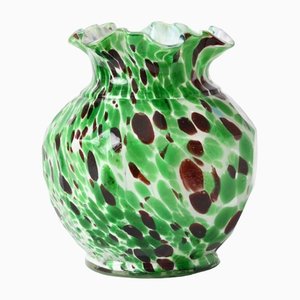 White and Green Spatter Glass Vase from Fenton, 1890s
