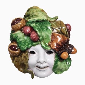 Masque Commedia Vintage en Faïence attribué à Eugenio Pattarino, Florence, 1960s