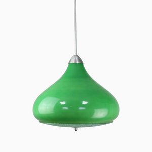 Lámpara colgante italiana Mid-Century de vidrio verde