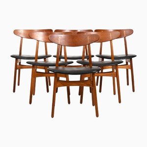 Teak, Oak & Leather Ch-30 Dining Chairs by Hans J. Wegner for Carl Hansen & Søn, 1950s, Set of 6