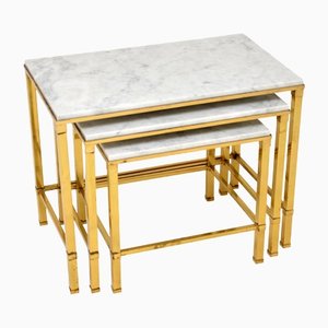 Nesting Tables in Brass & Marble, Set of 3, 1970s