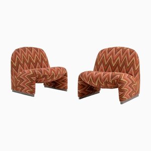 Alky Lounge Chairs in Zig Zag Fabric by Giancarlo Piretti, 1970s, Set of 2