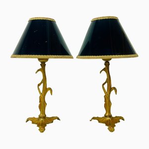 Art Nouveau Style Brass Foliage Table Lamps France 1950s, Set of 2