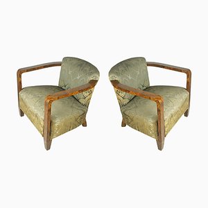Italian Silk & Briar Root Art Deco Armchairs, Set of 2, 1930s, Set of 2