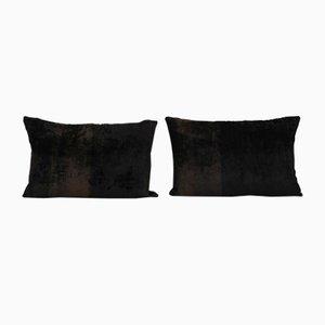 Ikat Black Pillow Cover in Silk Velvet, Set of 2