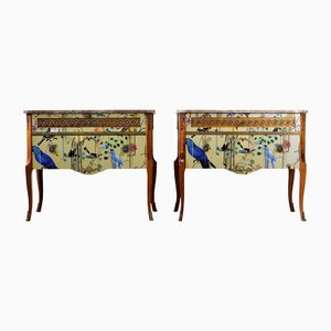 Louis XV Style Commodes with Marble Tops, 1950s, Set of 2