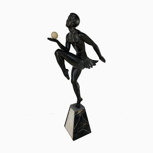 Art Deco Marble Bearer Ball Dancer Statue, France