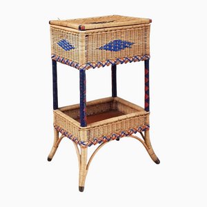 Mid-Century Wicker Sewing Box Side Table, 1950s