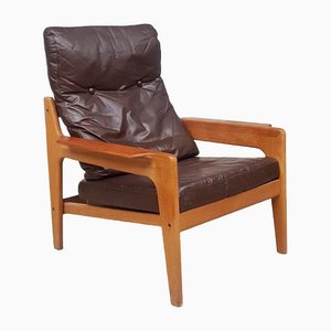 Brown Leather Lounge Chair, 1970s