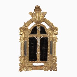 Antique French Baroque Crucifix Cushion Mirror, 1700s