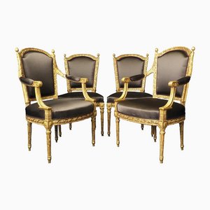 Antique Louis XVI Giltwood Chairs, 1700s, Set of 4