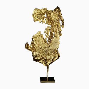 Gilded Abstract Sculpture by Philippe Cheverny, 1970