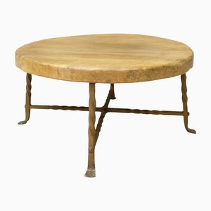 20th Century Oak and Iron Circular Coffee Table