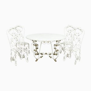 Antiker runder Gartentisch aus weißem Marmor mit Stühlen, 5er Set