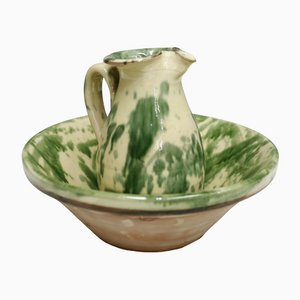 20th Century Green Glazed Jug and Bowl, Set of 2