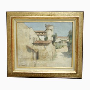 French Lane, 20th Century, Oil on Canvas, Framed