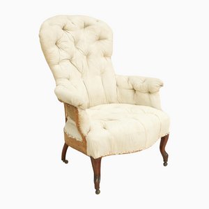 Antique French Buttoned Balloon Back Armchair, 19th Century