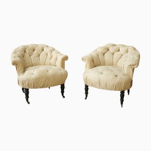 French Buttoned Tub Chairs, Set of 2