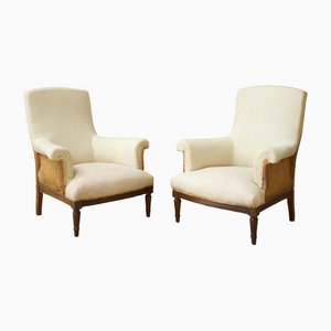 Antique Square Back Armchairs with Carved Frame, Set of 2