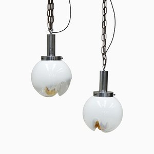 Amber and Opaline Murano Glass Pendant Lights from Mazzega