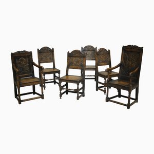 17th Century Style Oak Dining Chairs, Set of 6