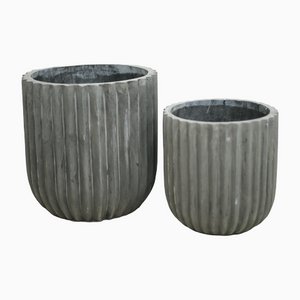 Modern Clay Garden Pots- Anthracite, Set of 2