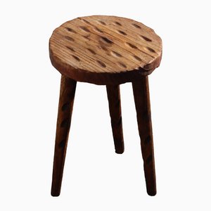 Vintage French Rustic Wooden Stool, 1960s