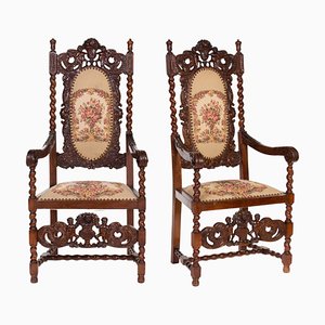 Carved Basswood Throne Chairs, 1900s, Set of 2