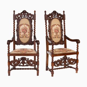 Chaises Trône en Tilleul Sculpté, 1900s, Set de 2