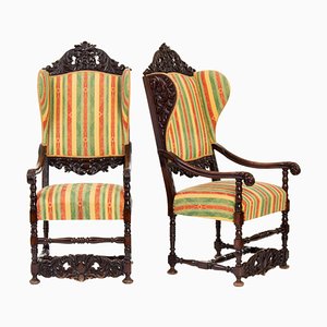 Fauteuils à Oreilles en Tilleul Sculpté, 1900s, Set de 2