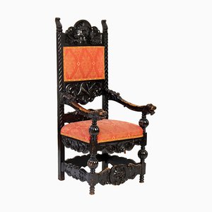 Antique Historic Carved Basswood Throne Chair, 1900s