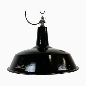 Lampe à Suspension Industrielle en Émail Noir de Reluma, 1950s