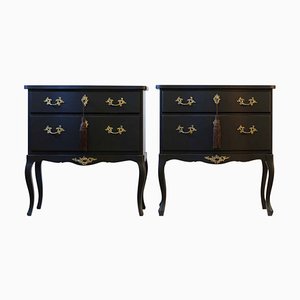 Rococo Style Chests with 2 Drawers and Modern Flat Black Finish, 1950s, Set of 2