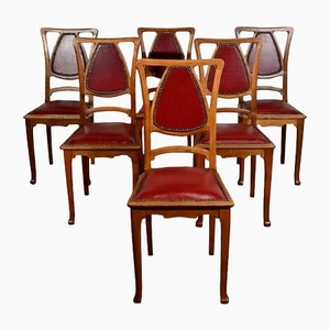 Art Nouveau Dining Chairs in Blond Mahogany by Louis Majorelle, 1900s, Set of 6