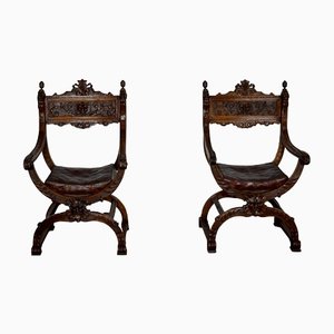 Fauteuils Renaissance Dagobert Curule, Fin 19ème Siècle, Set de 2