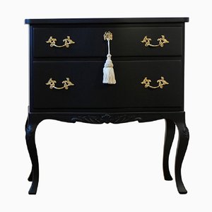 Rococo Style Chest with 2 Drawers and Modern Flat Black Finish, 1950s