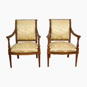 Antique Mahogany & Upholstery Armchairs, Set of 2