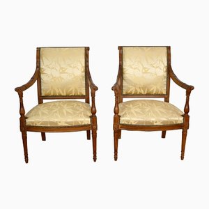 Fauteuils Antiques en Acajou et Tissu d'Ameublement, Set de 2