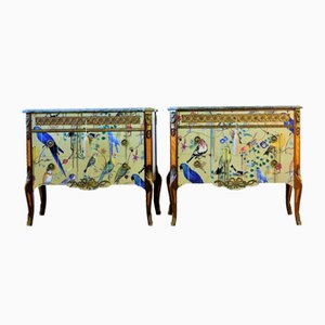 Gustavian Haupt Chests with Three Drawers in a Gold Christian Lacroix Design, 1950s, Set of 2