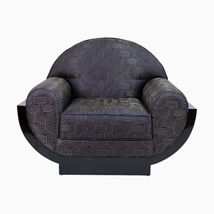 Set of Art Deco Club Chairs in Black Lacquer with Pattern, France, 1930s