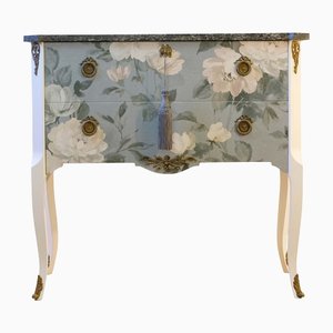 Gustavian Style Commode with Floral Blue Design, 1950s