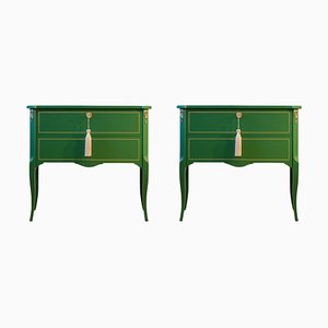Green Gustavian Commodes with Marble Slabs, 1950s, Set of 2